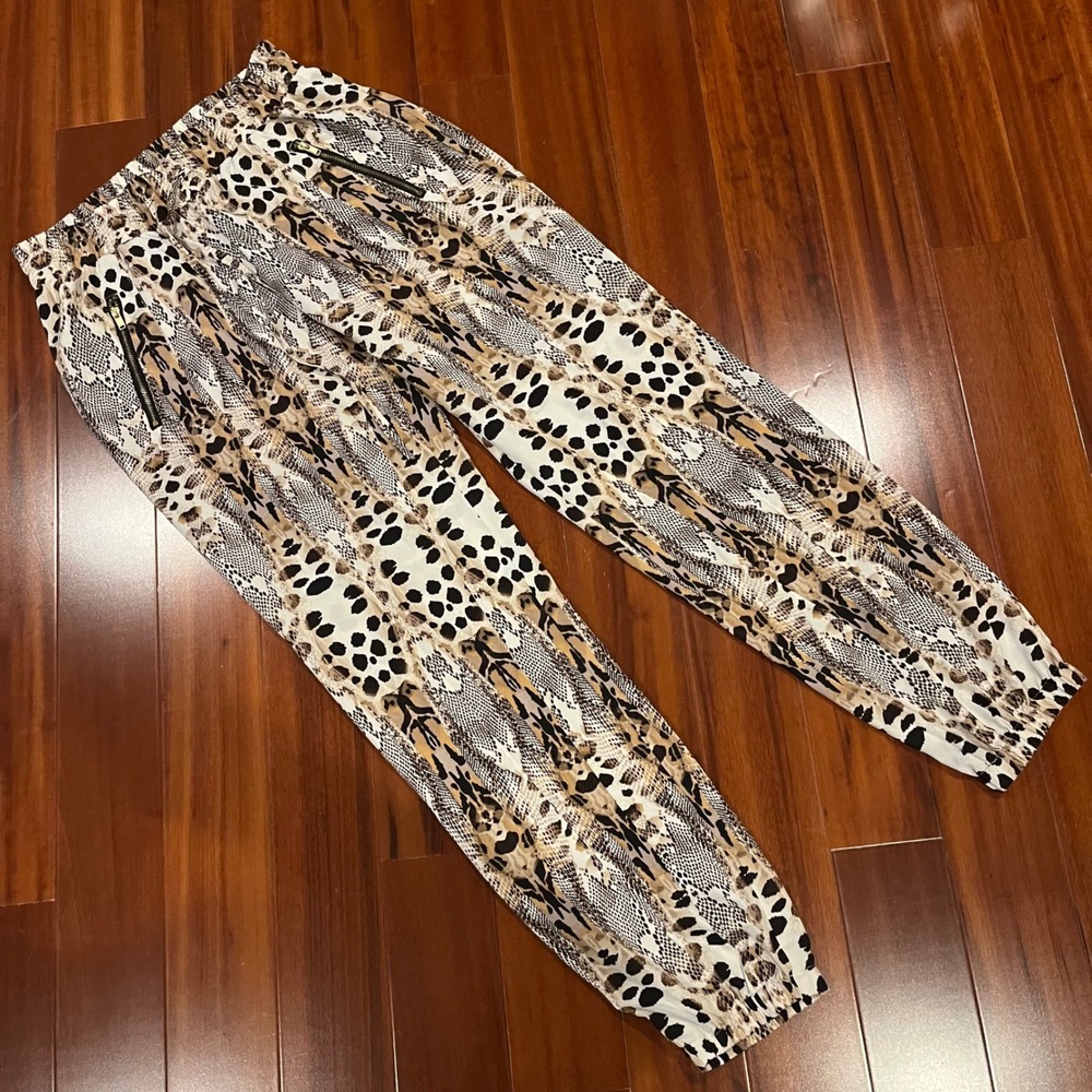 Bebe Jogger Pants Animal Reptile Print Zip Accent Pull On Casual Lightweight XS‎